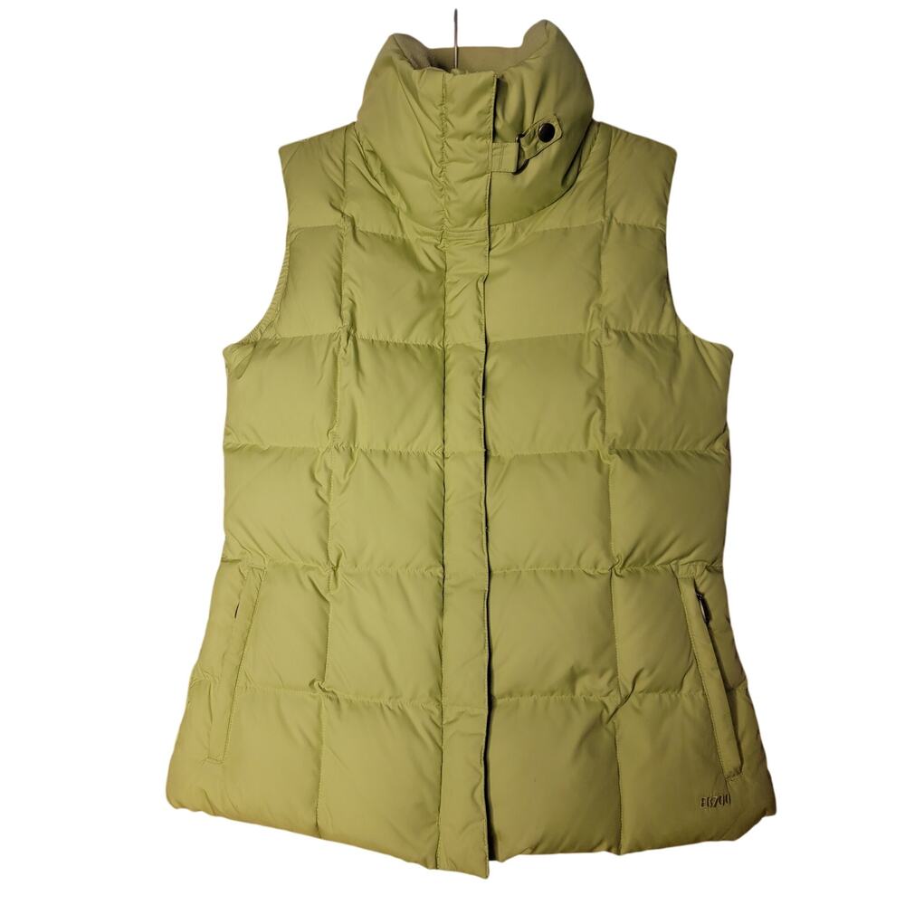Eddie Bauer Lime Green Goose Down 85% Zipper Vest S Small Turtle Neck